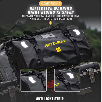 MotoWolf®️ WATERPROOF REAR MOUNT MOTORCYCLE DUFFLE BAG