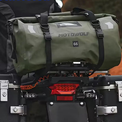 MotoWolf®️ WATERPROOF REAR MOUNT MOTORCYCLE DUFFLE BAG