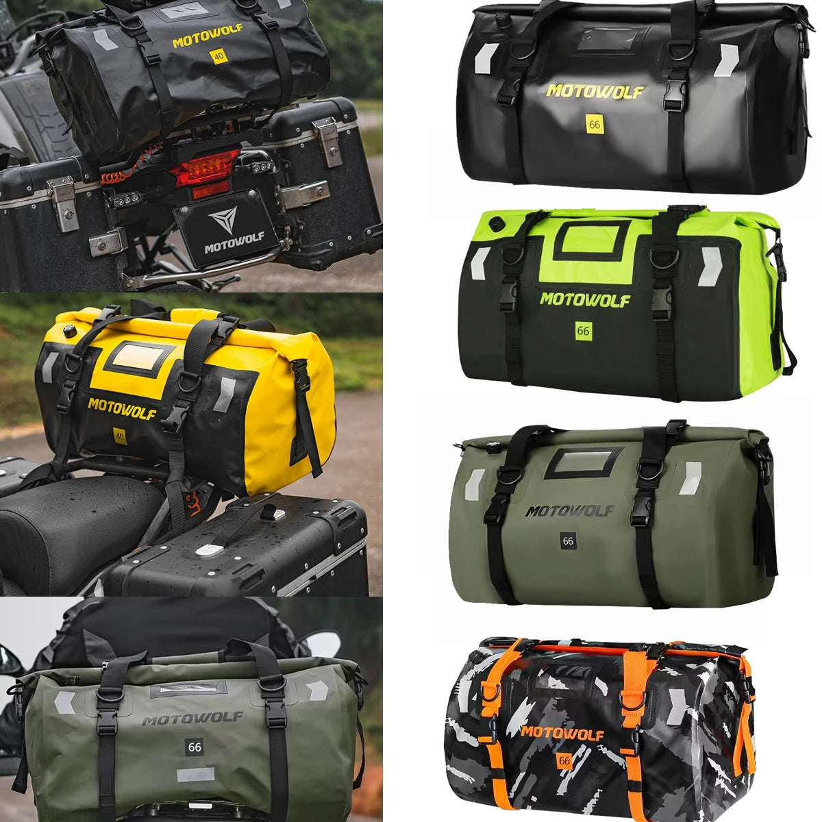 MotoWolf®️ WATERPROOF REAR MOUNT MOTORCYCLE DUFFLE BAG