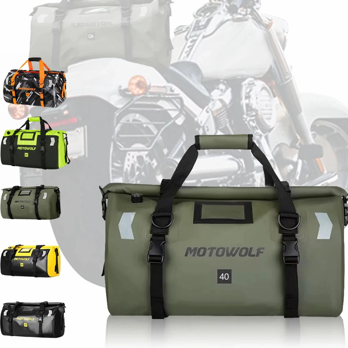 MotoWolf®️ WATERPROOF REAR MOUNT MOTORCYCLE DUFFLE BAG